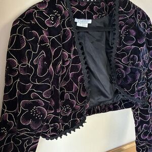 Vintage Velvet Bolero Jacket Metallic Floral ESSAY Sharon Anthony Size 8 USA